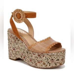 Sam Edelman Tan Wedge Sandals with Crochet Detail